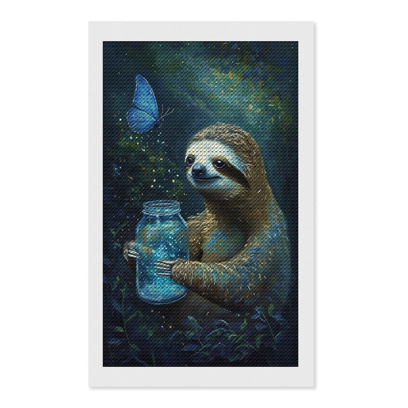 Junmoney Sloth with Firefly Jar Diamond Art Kit 12"x20", Modern Decor, for Adults, Printed Canvas, Holiday Gift Idea, Fun Craft Experience