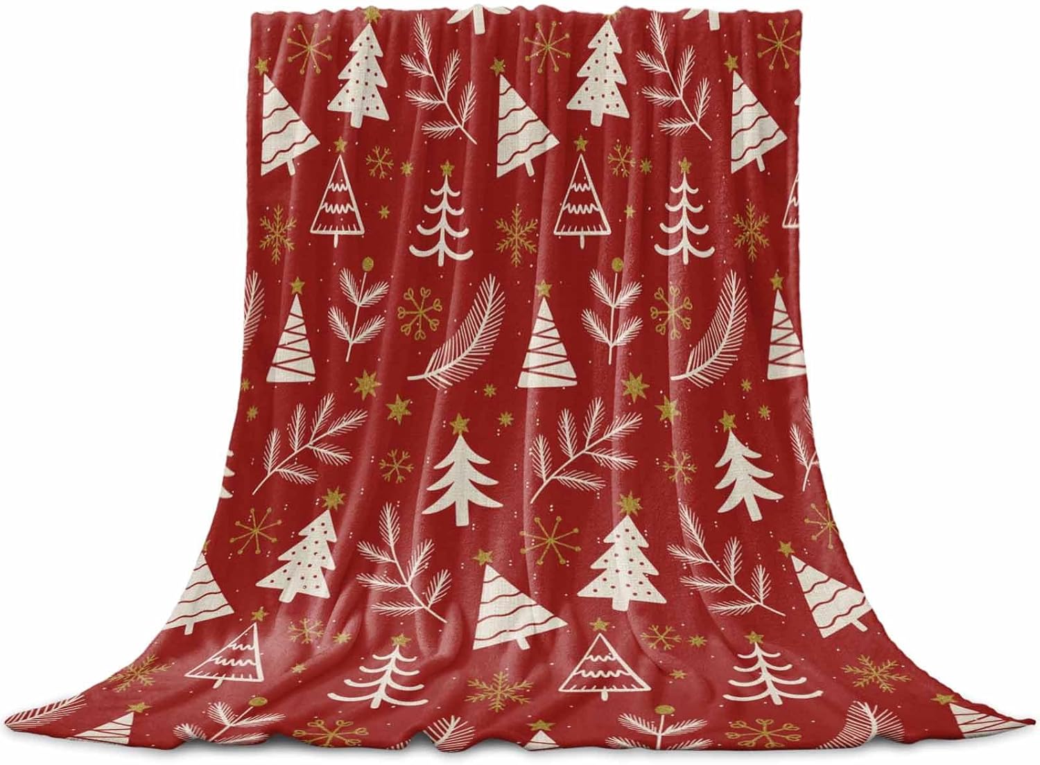 Fuzzy Fleece Throw Blanket, Lightweight Christmas Xmas Tree Simple Red Super Soft Flannel Bed Blankets, Reversible Plush Sherpa Blankets for Couch, Bed, Sofa for Christmas Decor 39"x59"