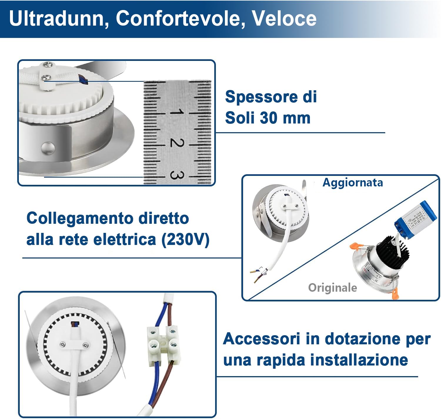 HiBay Faretti Led da Incasso per Cartongesso 7W Ultrasottili Faretti Led Soffitto Incasso 850LM Bianco Neutro 220V Inox IP44,Foro Ø60mm-65mm per Bagno Cucina,Esterno Set di 10