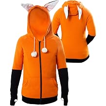Coser Park Fox Hoodie Sweatshirt Costume with Ears Women Adult Animal Foxes Top Coat wth Pockets Outfit