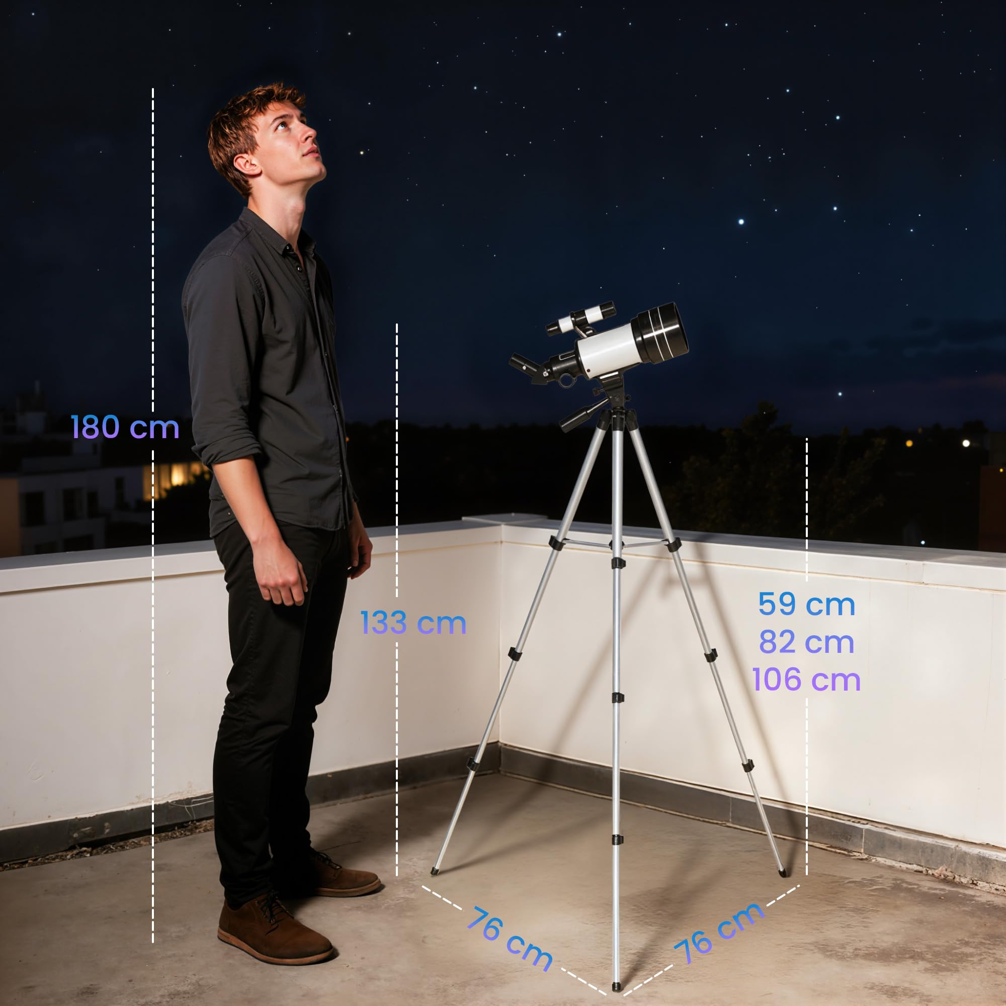 Outsunny Télescope Astronomique pour Adultes et Débutants 70 mm, Télescope Réfracteur 100X/50X/30X avec 3 Oculaires, Monture AZ 300 mm, Trépied Réglable en Aluminium, Blanc