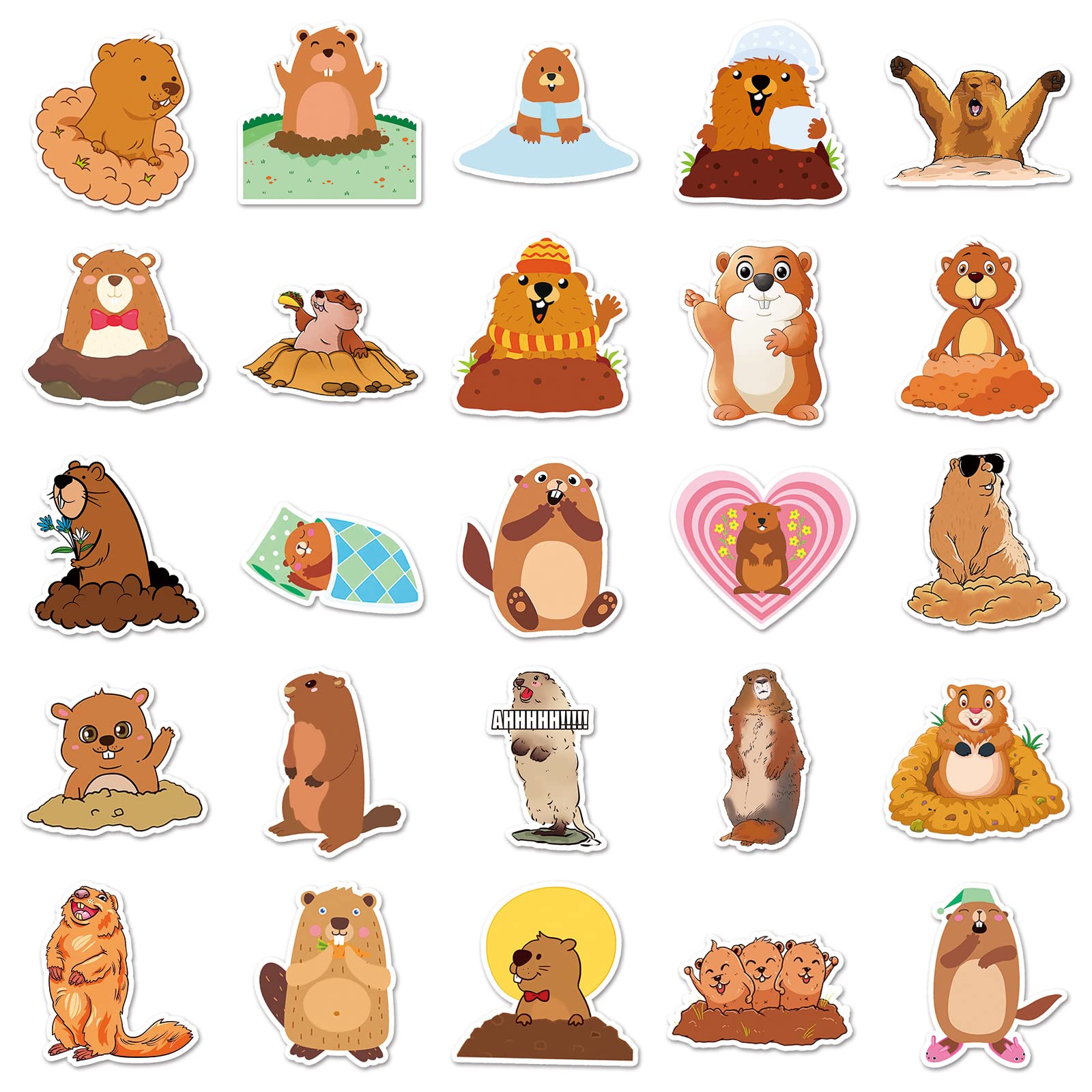 50PCS Groundhog Stickers for Water Bottle Computer Skateboard Scrapbook Phone Luggage Bike Guitar Helmet Refrigerator,Cute Cartoon Animal Waterproof Graffiti Decals for Teens Kids Adults - Image 3