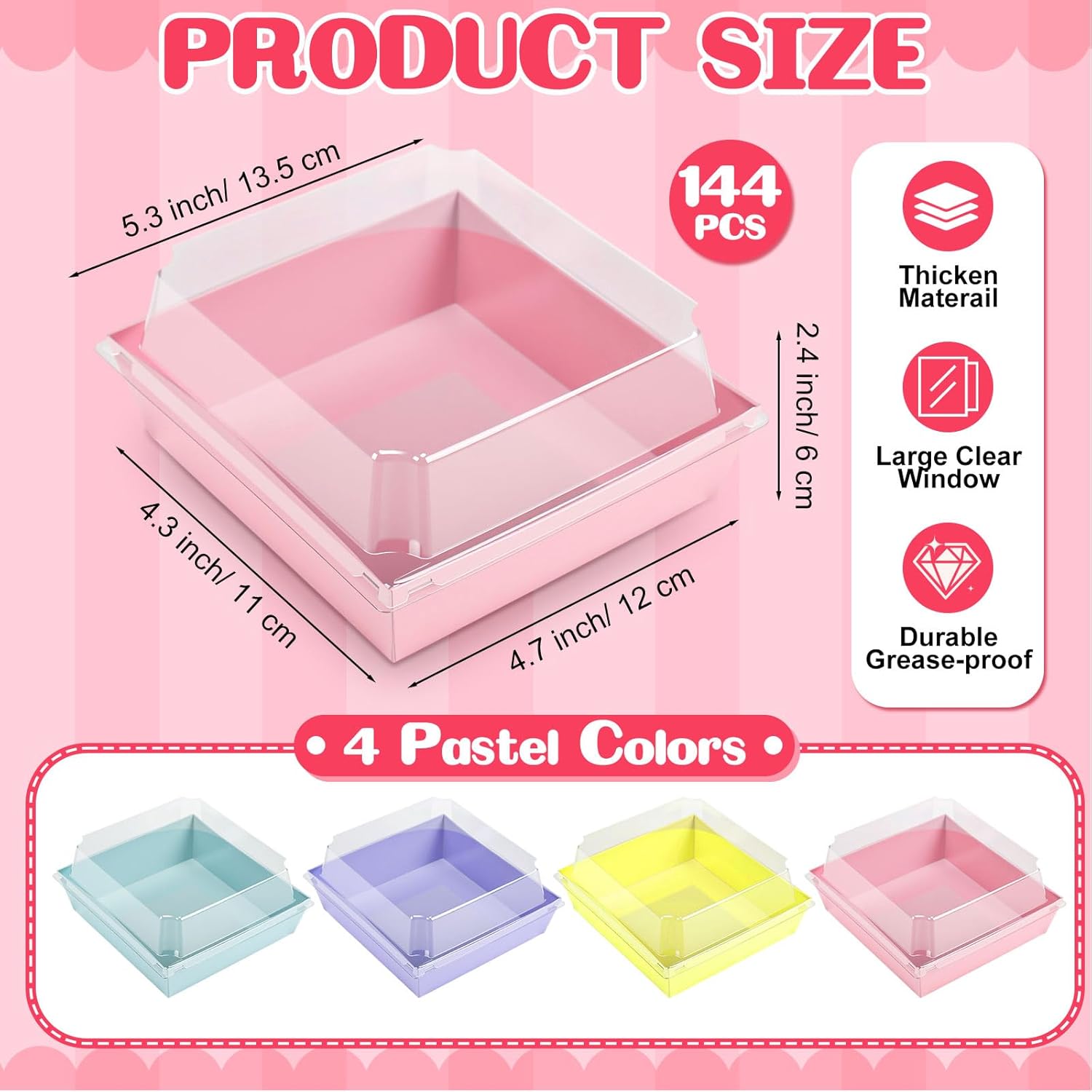 Vesici 144 Pcs 5 Inch Small Charcuterie Boxes with Clear Lids Cake Slice Containers Paper Bakery Boxes Disposable Food Containers for Dessert Cookie Sandwich Mini Cake Strawberry