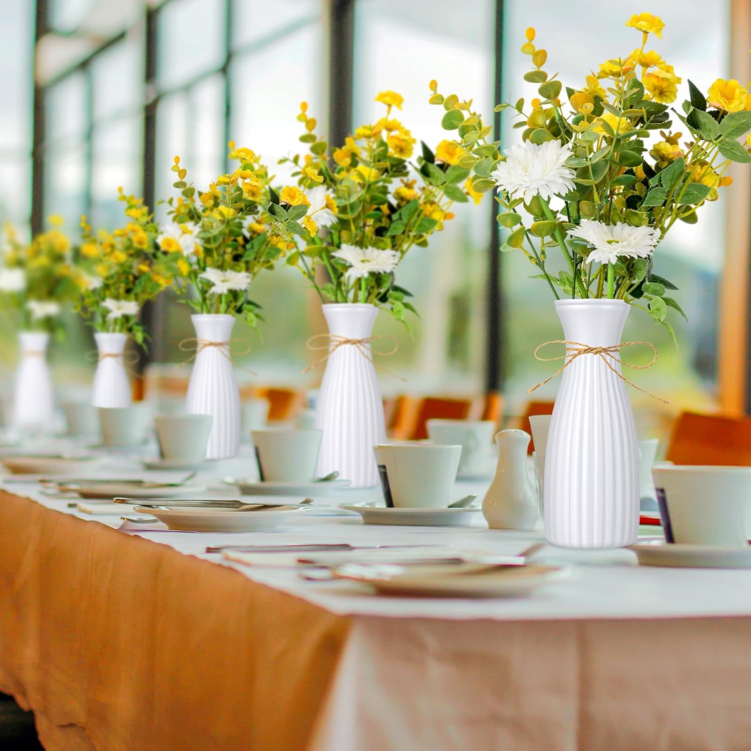 20 Pcs Plastic Flower Bud Vases Bulk with Twines Ropes Small Mini Flower Vases for Centerpieces Decorative Plastic Bottles for Wedding Reception Dining Table Home Decoration (White)