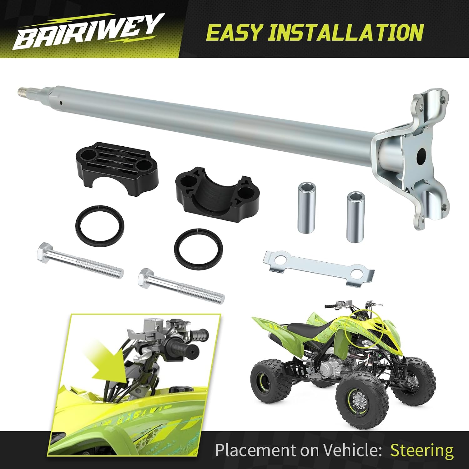 Steering Stem Shaft with Bushing Seal Rebuild Kit for Yamaha Raptor 700