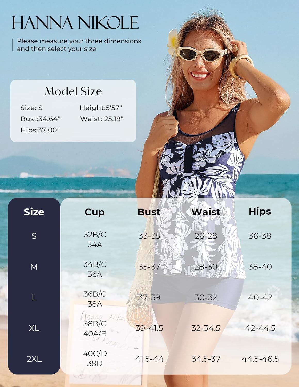 Hanna Nikole Women Two Piece Tankini Swimsuit Modest Bathing Suit Mesh Flowy Swim Top with Tummy Control Boy Shorts - Image 7