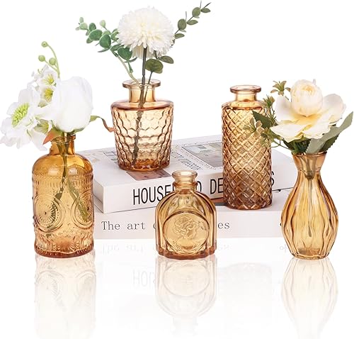 Miniatura 14 de Fixwal Juego de 5 jarrones pequeños, florero pequeño para flores, jarrón de vidrio para decoración del hogar, decoraciones de boda, jarrones