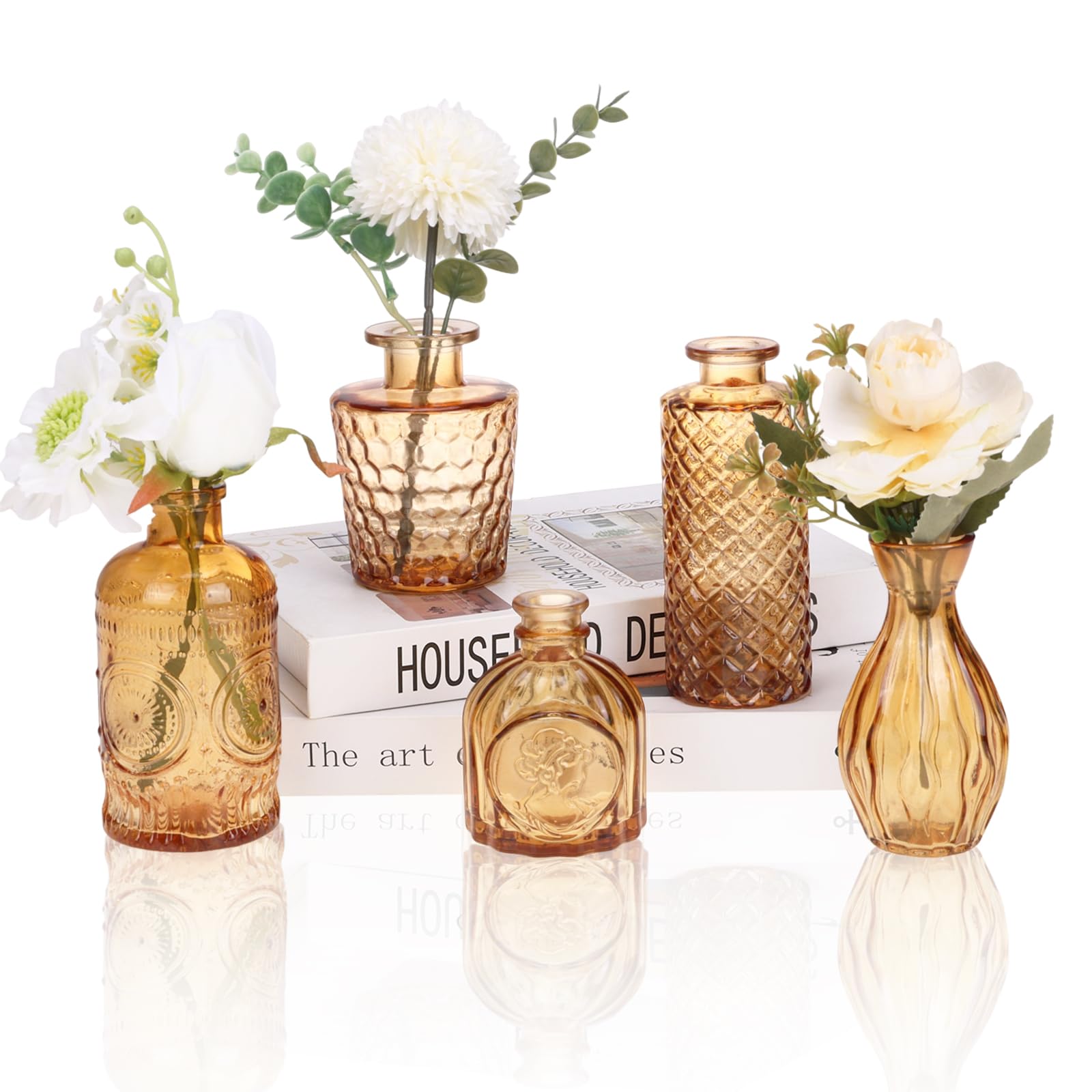 Fixwal 5pcs Amber Glass Bud Vase Set
