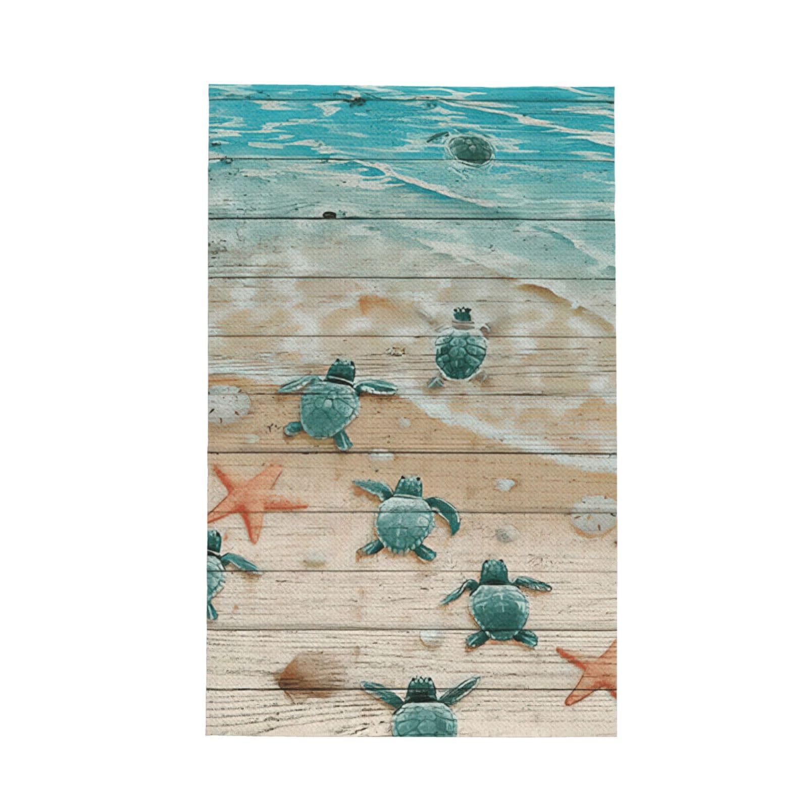 CKGODGF Sea Turtle Starfish Print Absorbent Waffle Dishcloths,Kitchen Towels With Hanging Loops,Tea Towels.