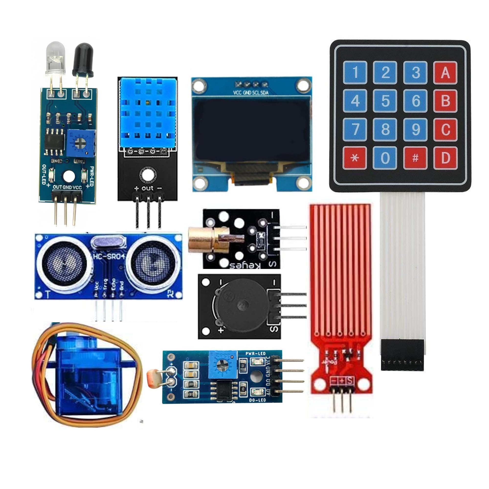 10-in-1 Sensor Kit for UNO & ESP32 | OLED, IR Sensor, LDR, Ultrasonic Sonar, Laser Module & Servo Motor | DIY Electronics & STEM Learning Kit