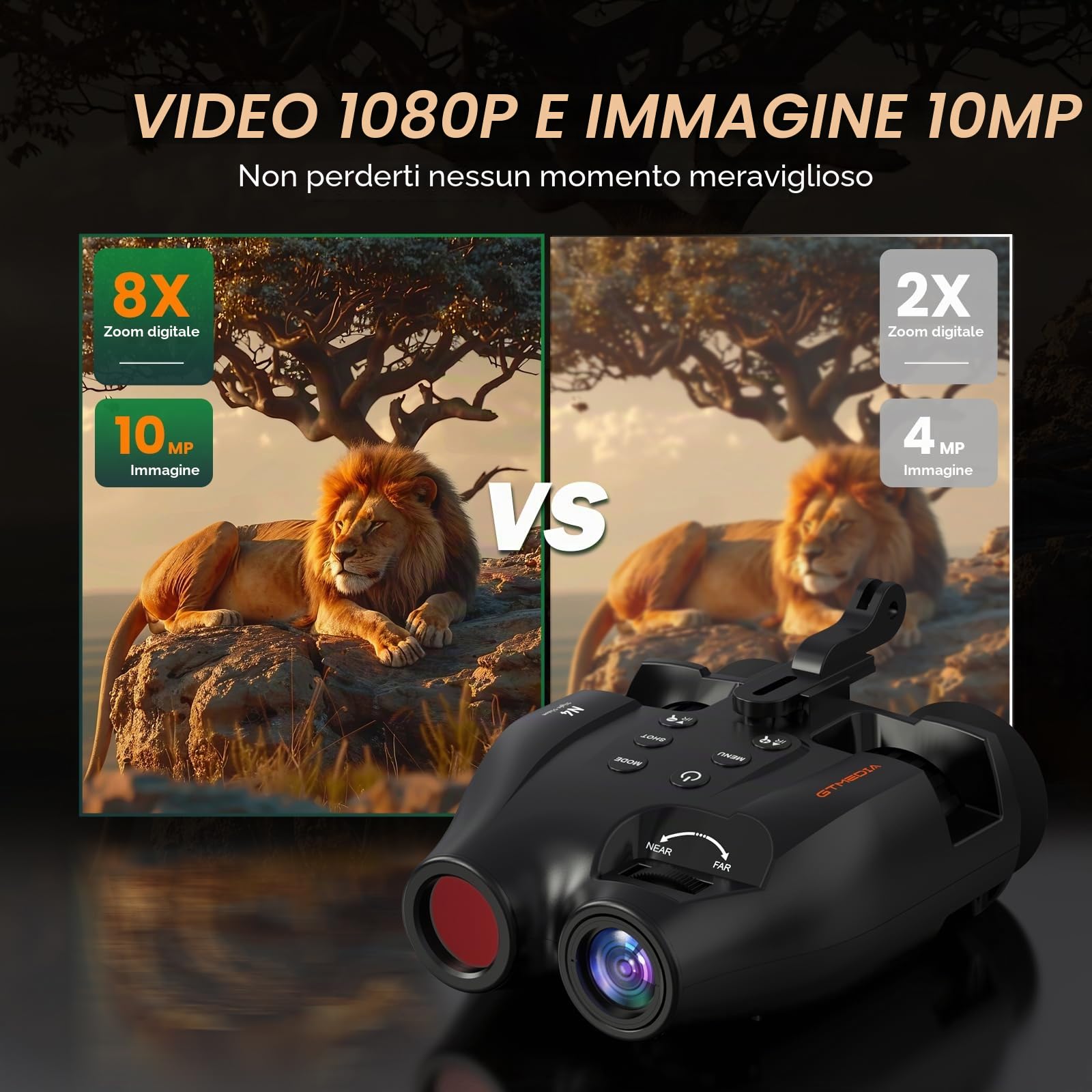 Visori notturni a testa per adulti. Binocolo digitale IR ricaricabile, portata 984 ft, zoom 5X. Mani libere con scheda 16GB TF. Foto/video,Fascia testa regolabile