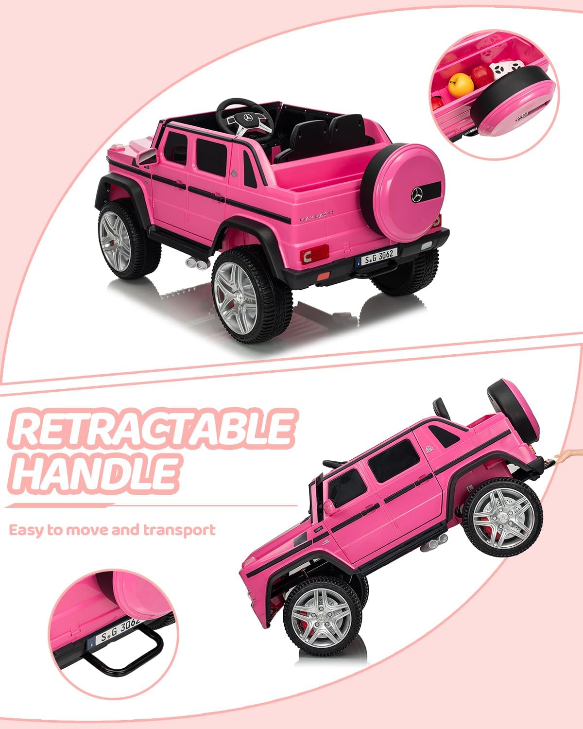 Electric Car for Kids, Licensed Mercedes-Benz Maybach G650s Kids Ride on Car with Remote Control, Double Open Doors, Music, Bluetooth,Storage,Ride on Toys,Gift for Boys Girls (Pink, 12V)