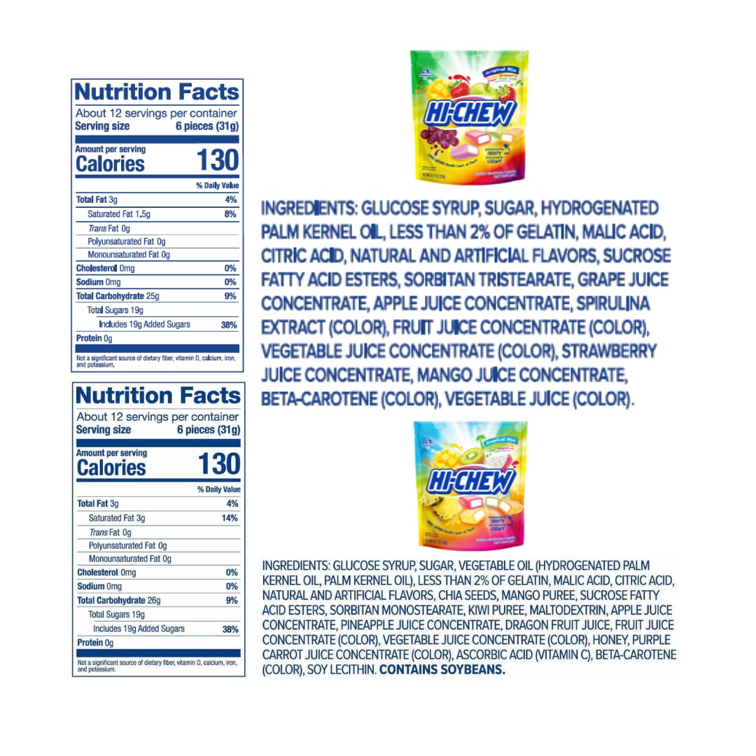 HI-CHEW Variety Mix Bulk Easter Candy, 220+ Pieces, 4 Stand Up Pouches - Tropical Fruit Combos Sweet & Sour, Chewy Fun Soft Candy Variety Pack - Immensely Juicy Fruity Flavors - Individually Wrapped