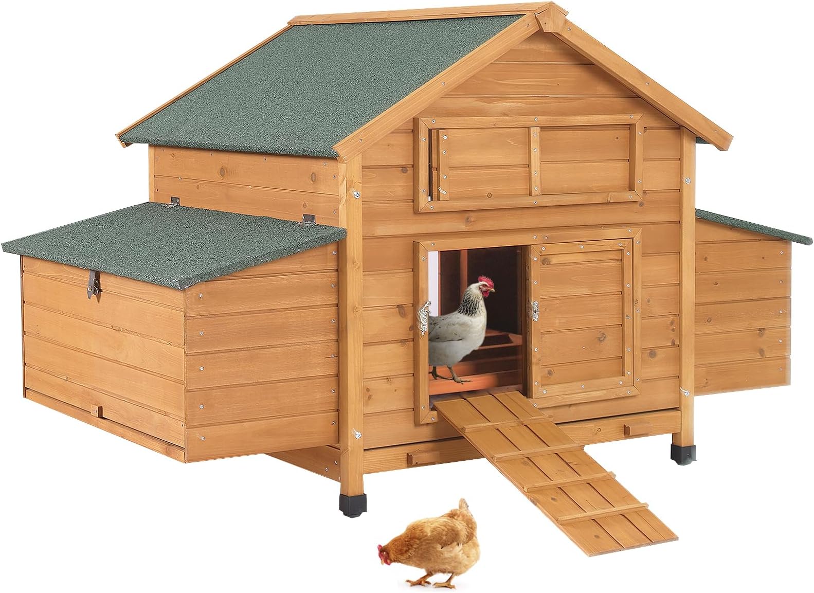 Aivituvin Chicken Coops Poultry Cage, Outdoor Hen House with Nesting Box, Duck House Weatherproof Chicken House (Wood, Extra Large)