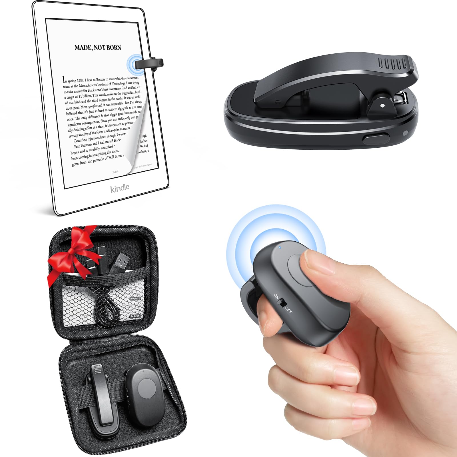 [1 clip] Pagina Turner per Kindle Paperwhite: Kindle Remote Page Turner, anello per dito Kindle Clicker Page Turner, per iPad Android Tablet lettura romanzi/fumetti, trigger di controllo fotocamera