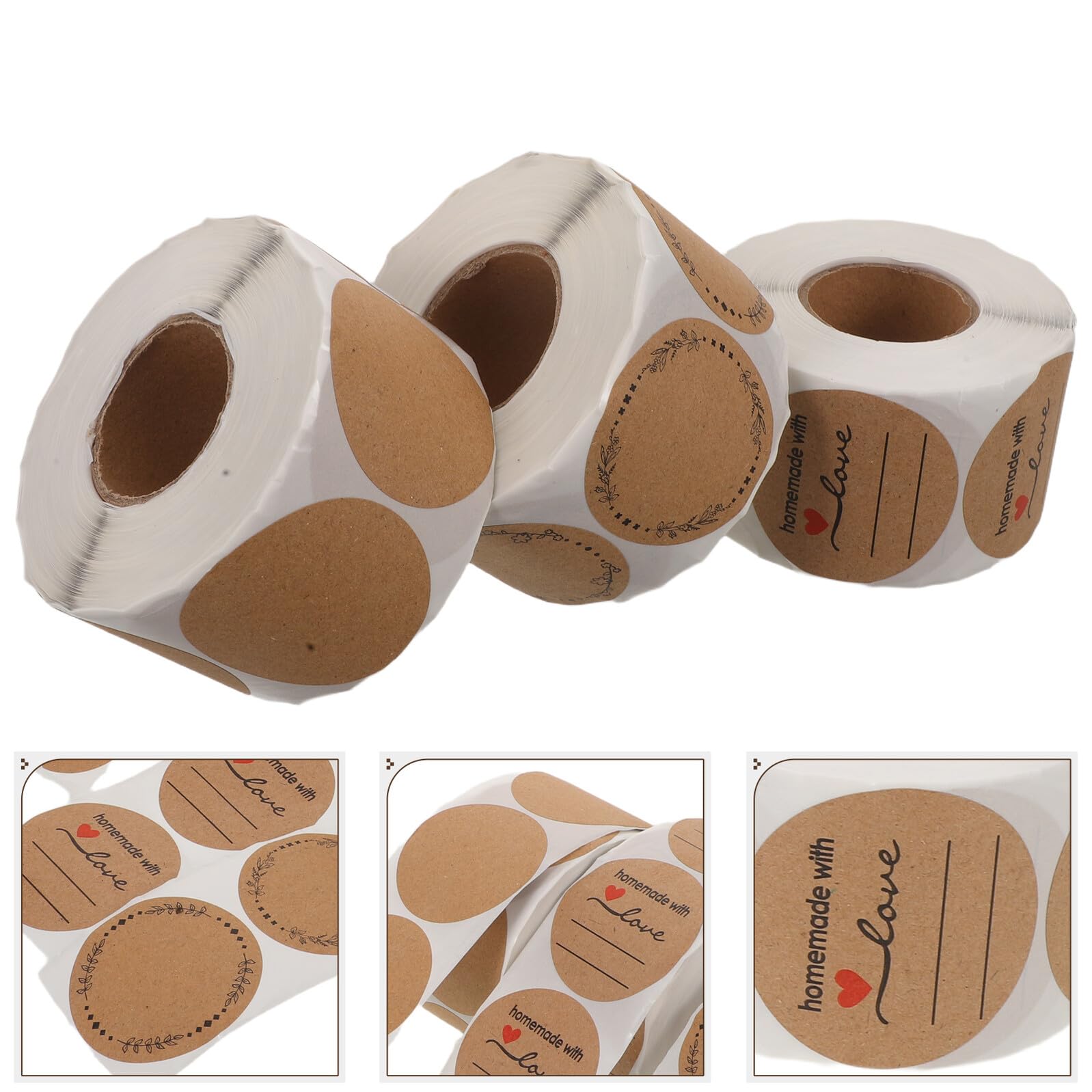 Etichette Adesive Rotonde da Sigillo 3 Pezzi in Carta Kraft | Formato a Rotolo, Superficie Scrivibile, per Imballaggio e Confezioni Alimentari, Colore Khaki