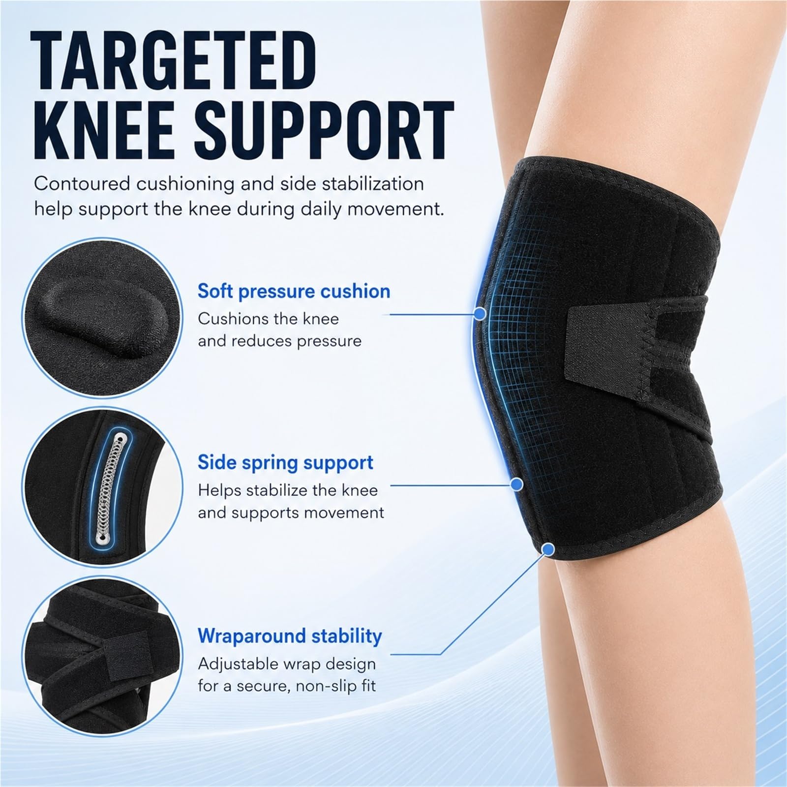 Rodillera Universal Estabilizadora para Alivio de Dolor de Rótula y Osteoartritis Soporte Ajustable para Esguinces Leves con Correas de Compresión Talla Única