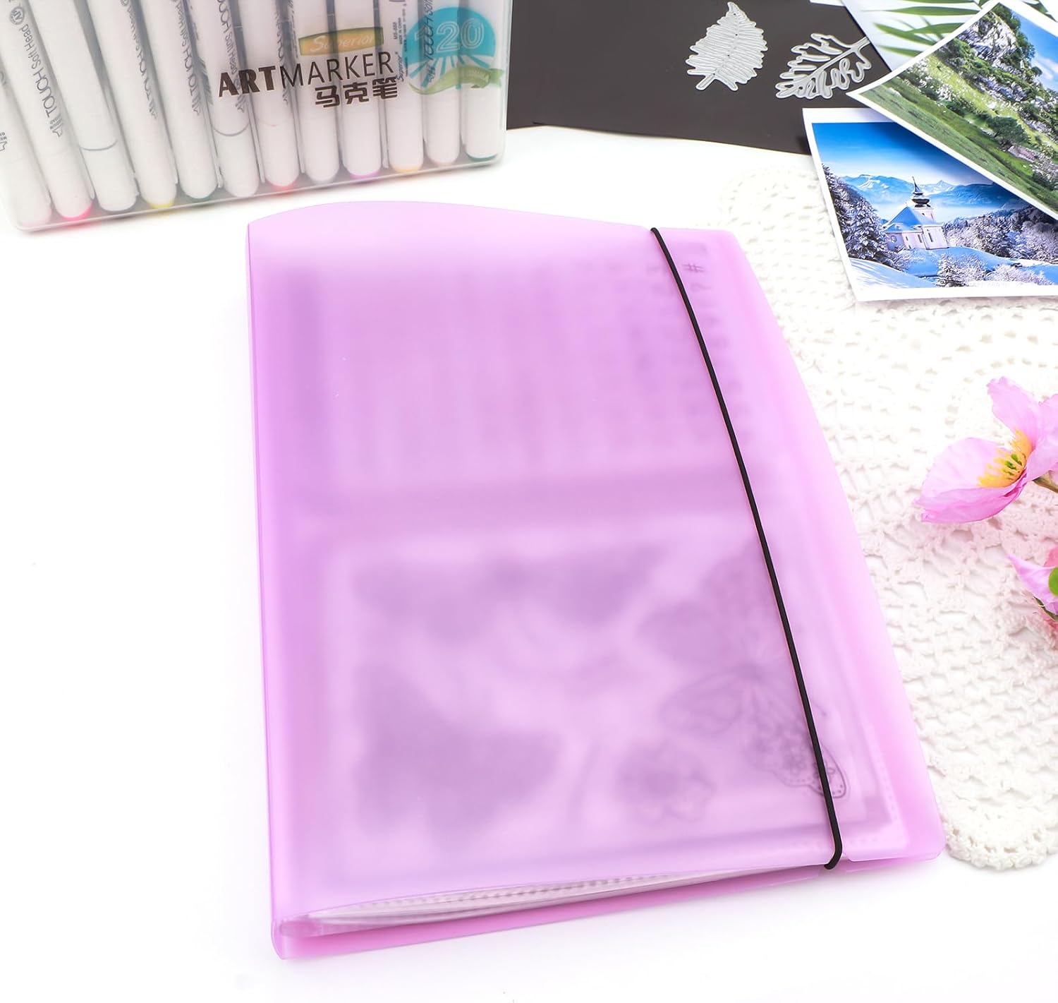 BAOFALI 2 Set /20 Pages 80 Pockets Large Clear Sticker Photo Storage Album; Storage Book Organizer Folder for Postcards Stickers, Photo, Clear Stamps and Cutting Dies 17.5x11x1.38inch (Orang+Purple)
