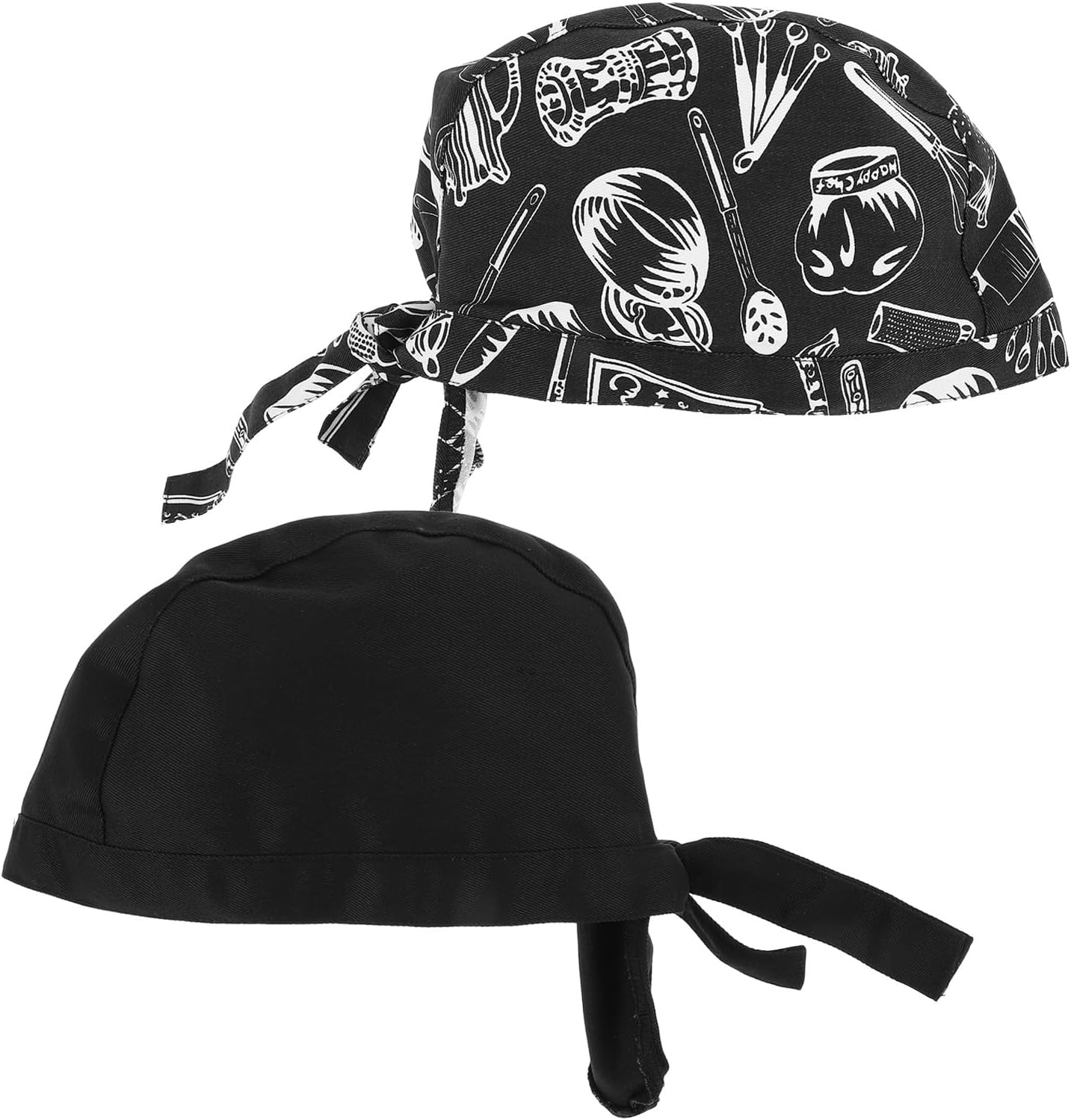 Adjustable Chef Hat and Service Worker Cap Black with Fork and Knife Print, Unisex Kitchen Cooking Hat for Men Women, Cooking and Baking Food Service Uniform