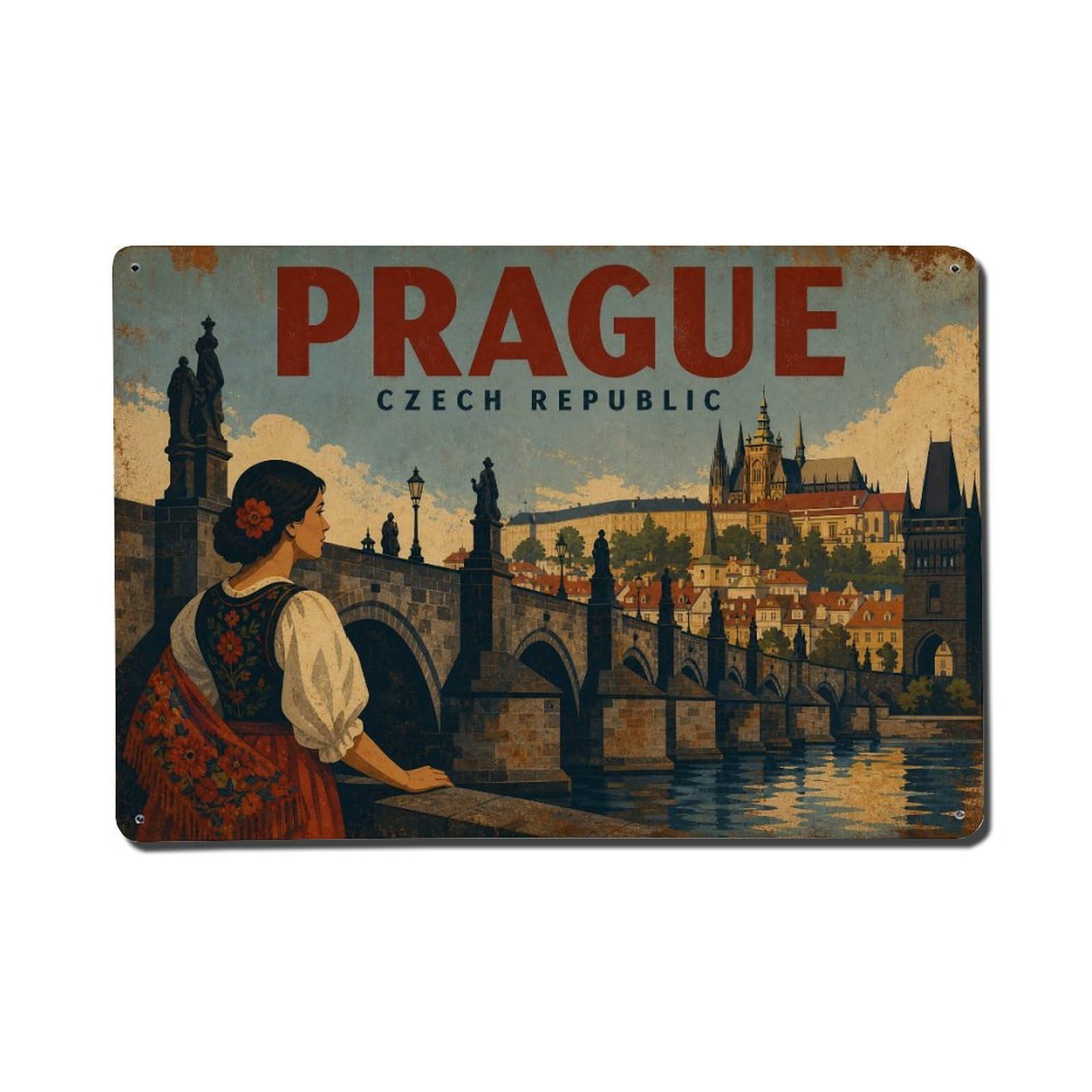Retro Travel Czech Prague Metal Tin Sign