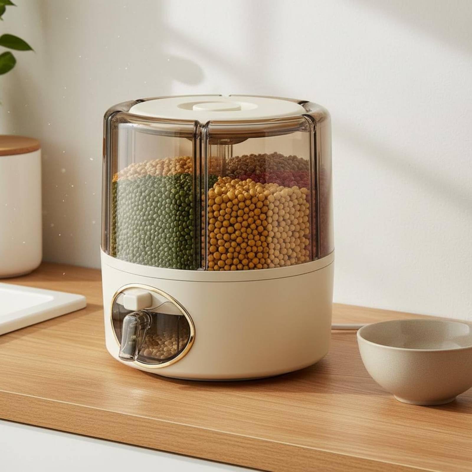 Yajuyi Dispenser di Cereali Contenitore Dosatore tore Organizer Rotante Compatto in PP Trasparente Struttura Sigillata Antiumidità Rotazione Fluida per, Cream, L