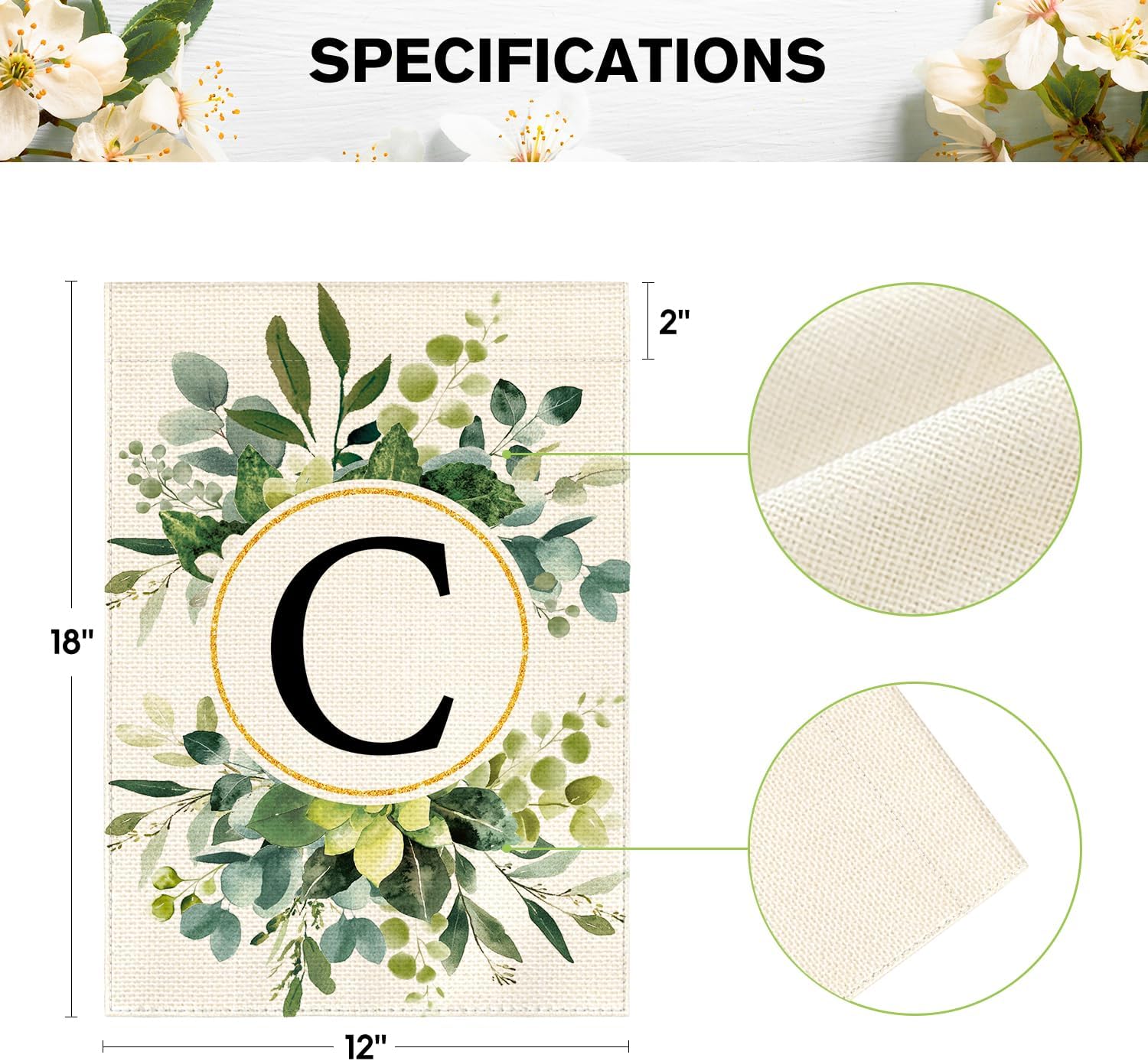 AVOIN colorlife Monogram Letter C Floral Garden Flag 12x18 Inch Double Sided Outside, Family Last Name Initial Yard Outdoor Decoration - Image 5