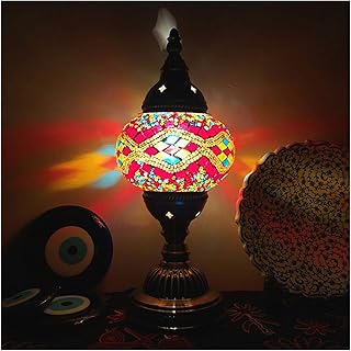 装飾 レトロなトルコ風テーブルランプの手工芸品、ステンドグラスのランプシェード、寝室用の金属製常夜灯ナイトスタンドカフェバーホテル、E14電球 屋内照明 (Color : Multi-colored)