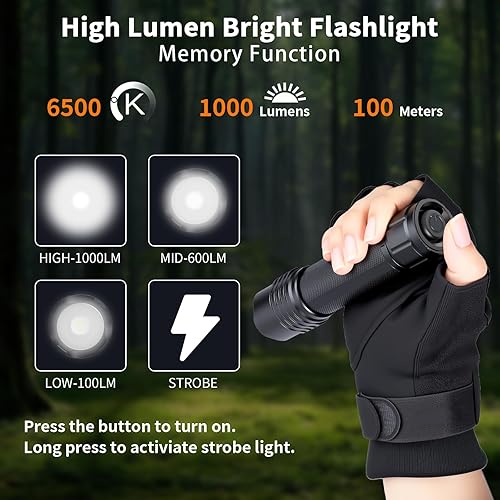 Miniatura 3 de KunHe Linterna recargable linterna de mano linterna táctica con funda de cinturón con clip brillante LED luz de destello con 4 modos de larga