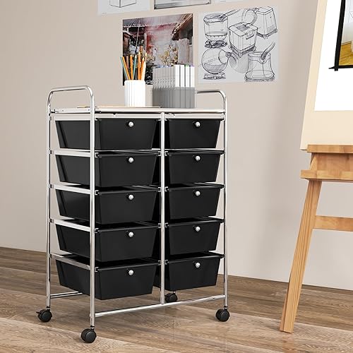 Vista 38 de GOFLAME Carrito de almacenamiento con ruedas de 10 cajones, organizador de almacenamiento de manualidades sobre ruedas, carrito multiusos móvil