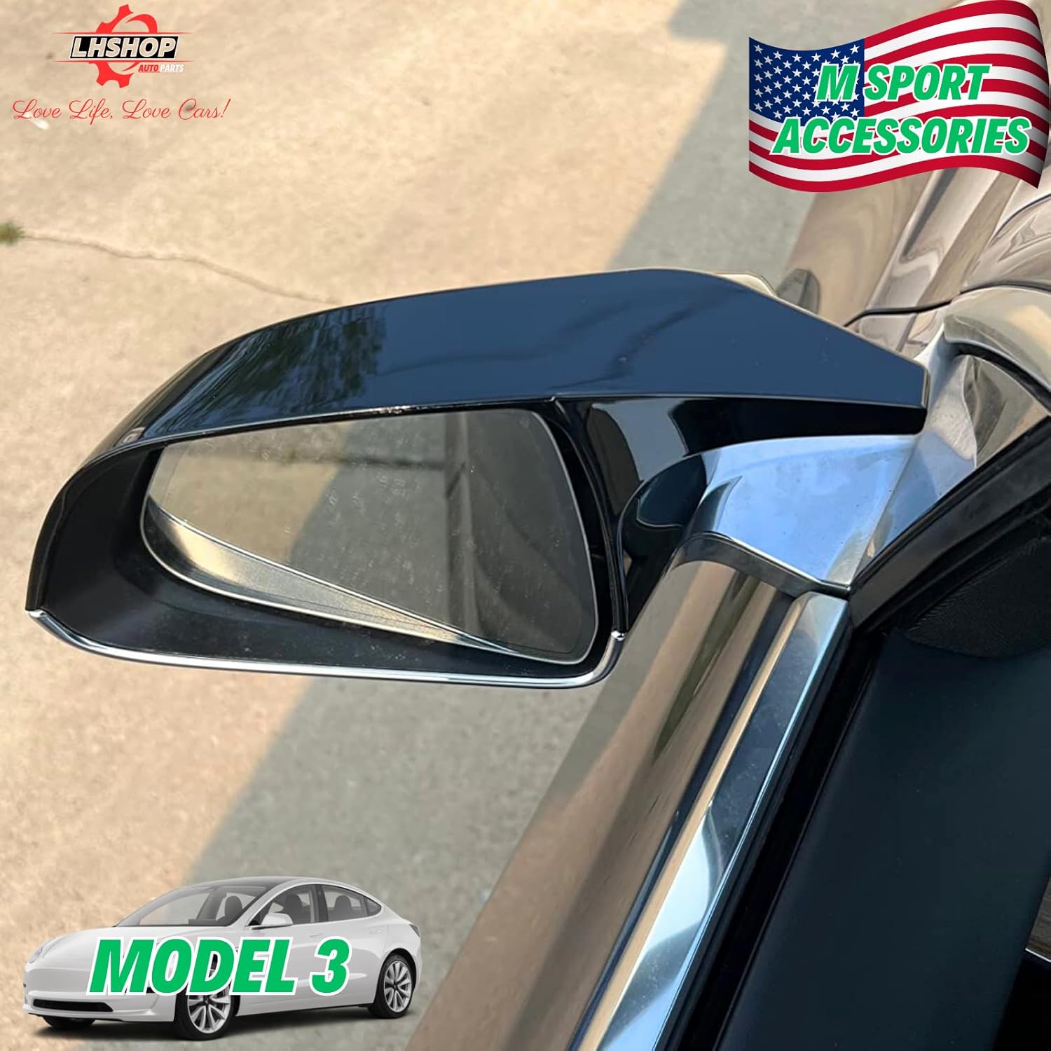 Car Side Mirror Caps for 2018-2025 Tesla Model 3 Accessories Passenger Driver Side View Exterior Mirror Covers Replacement Automotive Body Tuning Parts & Trim, Glossy Black - 1 Pair (Left-Right )