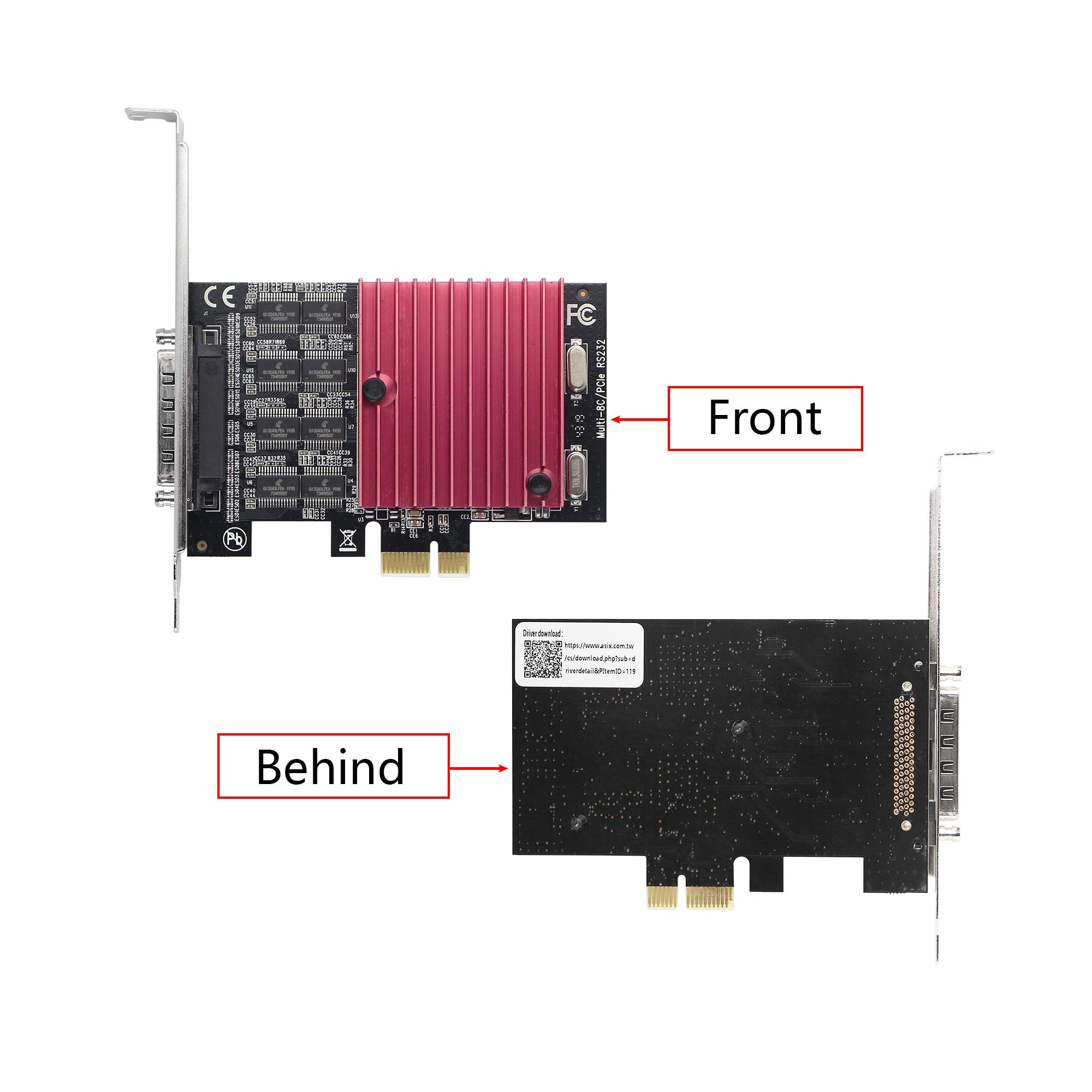 CERRXIAN Carte d'extension PCIE vers 8 ports RS232, carte série PCI-E X1 8 ports DB9, carte contrôleur PCI-Express 8 chipset (avec câble externe 8 ports)