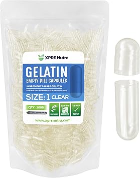 XPRS Nutra Size 1 Empty Capsules - 1000 Count Empty Gelatin Capsules - Pills DIY Capsule Filling - Pure Bovine Pill Gel Caps for Do-It-Yourself Supplements Clear