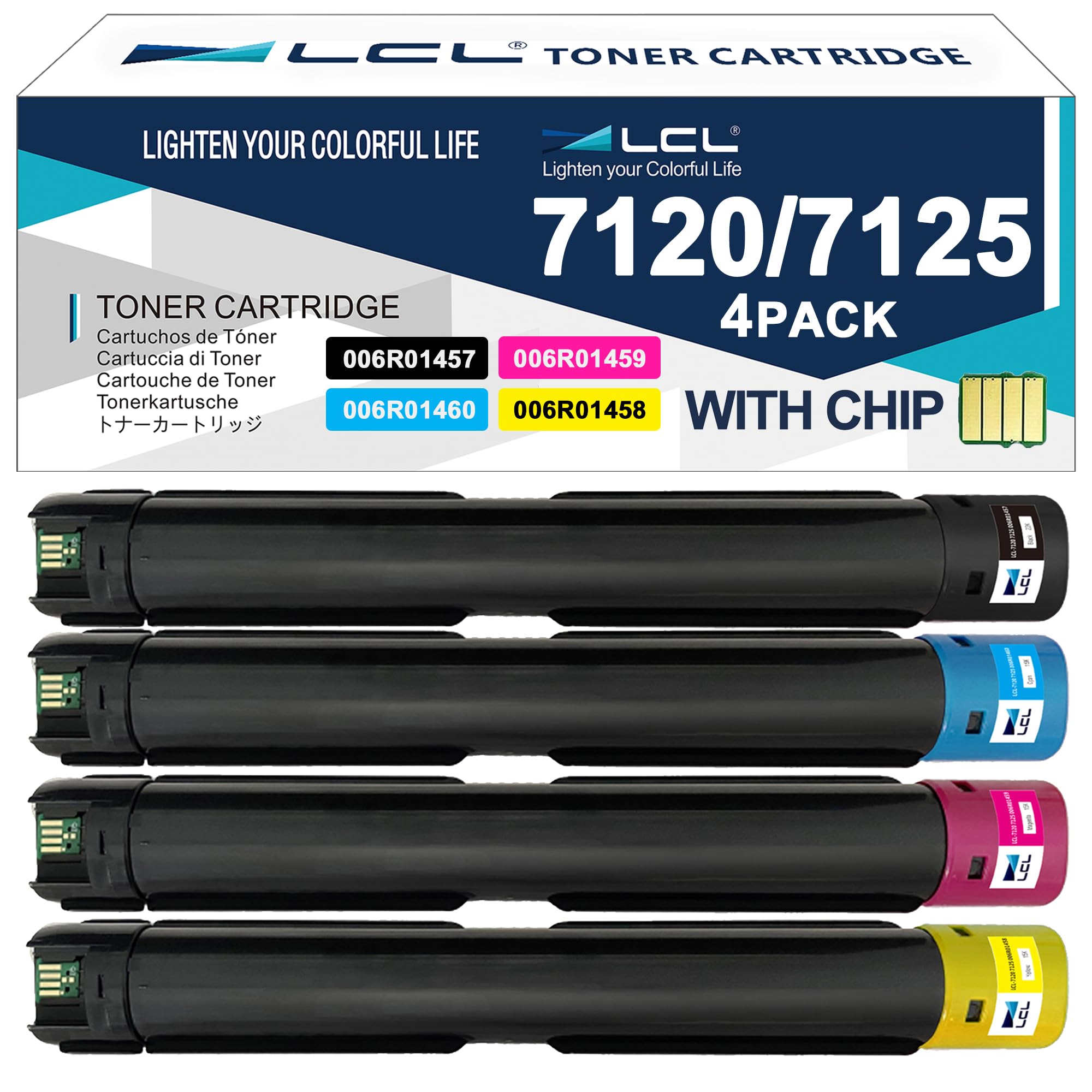 LCL Compatible Toner Cartridge Replacement for Xerox WorkCentre 7120 7125 7220 7220I 7225 7225I Printer Ink, 006R01457 006R01460 006R01459 006R01458