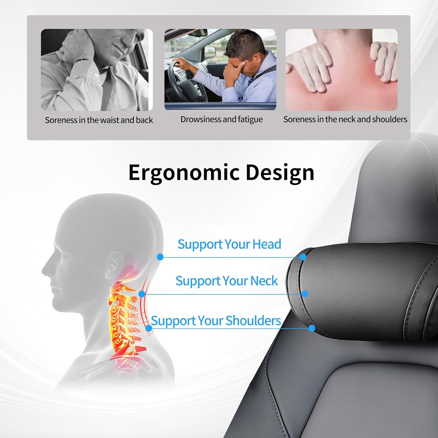 Car Neck Pillow for Tesla Model Y/3/S/X/Cybertruck Memory Foam Headrest Pillow Ergonomic Design Neck Support Seat Headrest Softness Comfortable Car Pillow (Black, 1 Pack) - Image 4