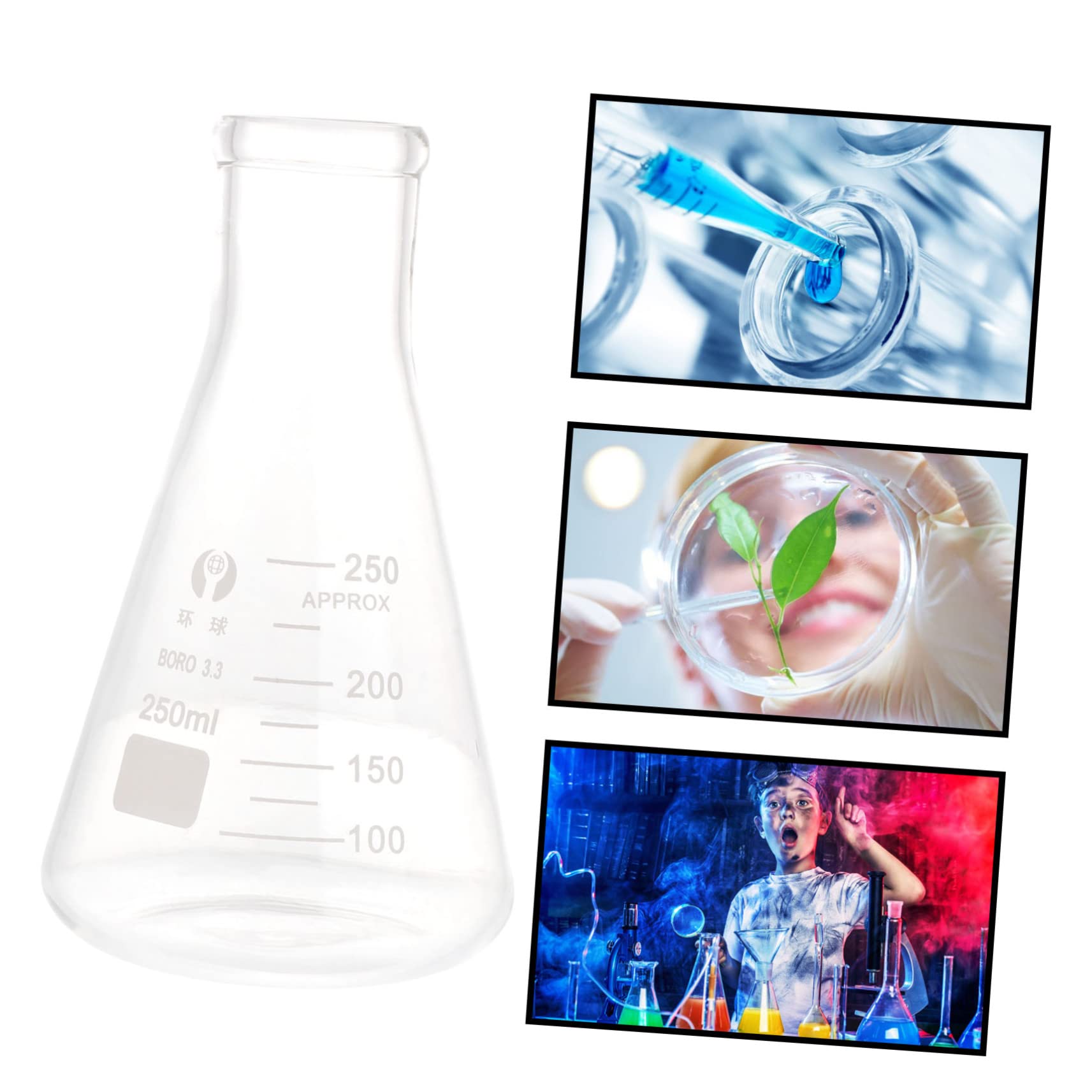 Beuta Conica in Vetro Borosilicato 4 Pezzi per Laboratorio | Forma Triangolare a Collo Largo, senza Bave e Misurazione Accurata, per Scuola e Lezioni di Chimica