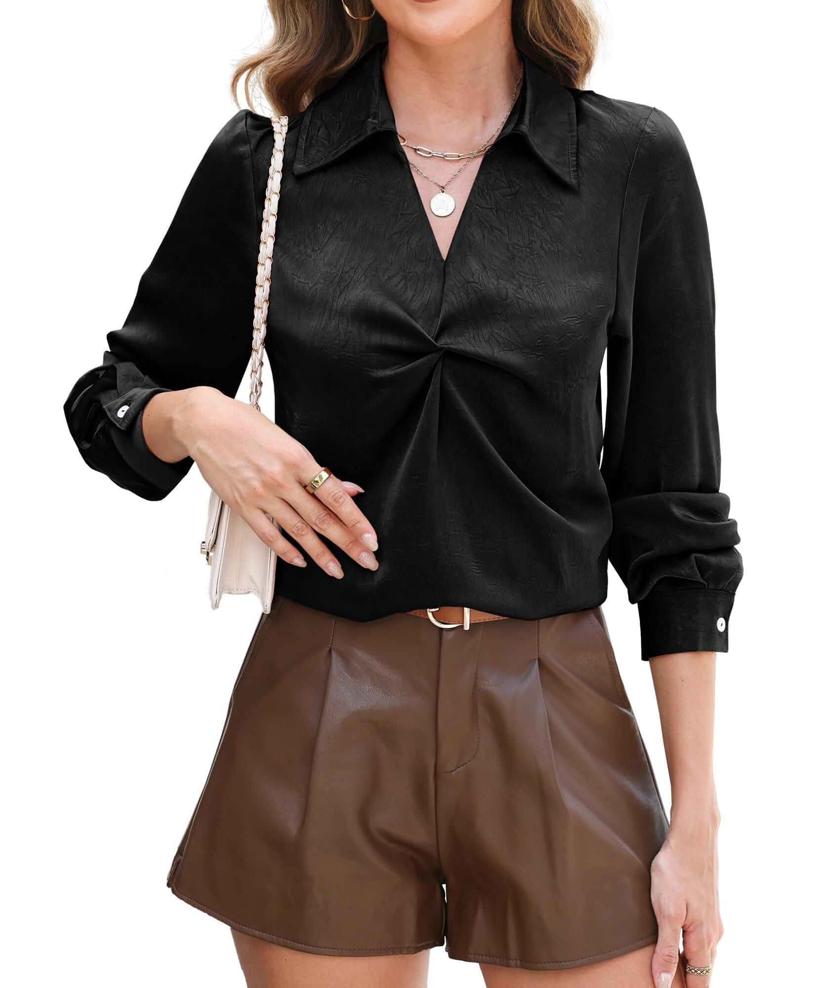 RUMIA Longsleeve Satin Silk Fall Blouses Shirt for Women Business Work Top Long Sleeve
