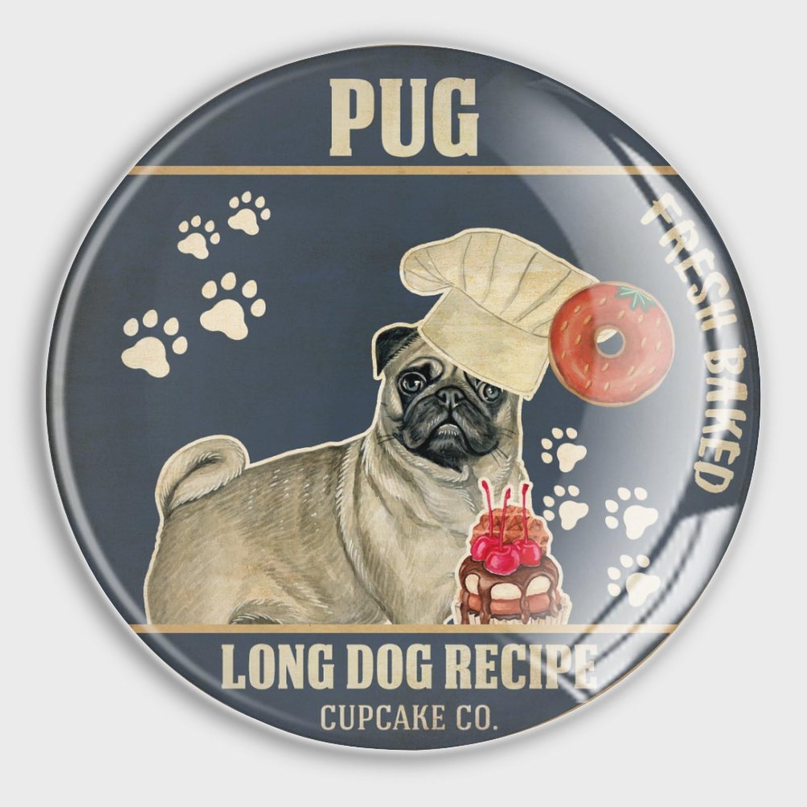 Luijorgy Style Pet Dog Round Fridge Magnets Cute Pug Dog Chef Cake Recipe Glass Refrigerator Magnets Decor For Refrigerator Locker Whiteboard Decorative Magnetic Board Cabinets Classroom Office Cubicle School