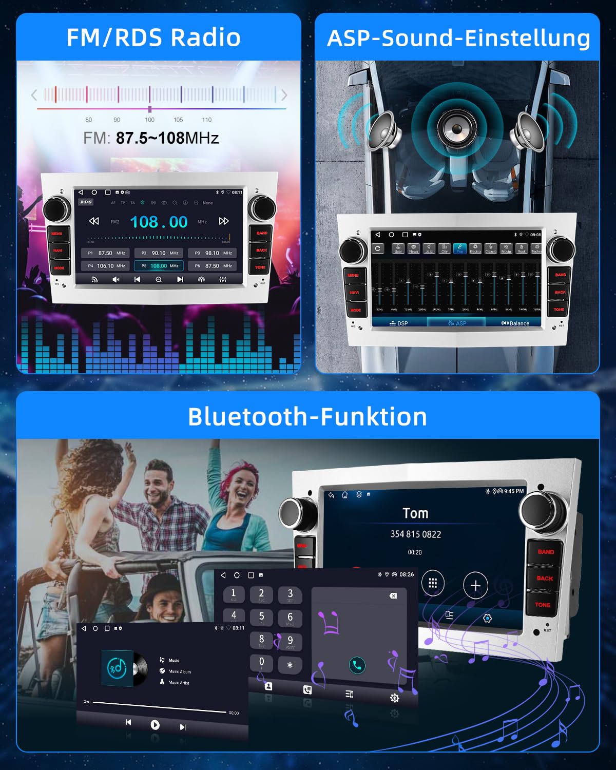 ESSGOO 2+64G Wireless Autoradio Android 14 mit Carplay und Android Auto Für Opel Astra H Corsa C/D Vectra C Zafira 7 Zoll IPS Touchscreen Bluetooth FM RDS GPS Silber Mikrofon