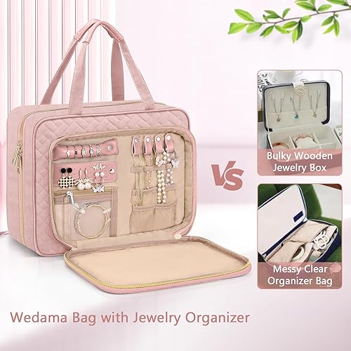 Miniatura 3 de Wedama Neceser para mujer, bolsa de aseo colgante de viaje con compartimento organizador de joyas, bolsa grande de maquillaje, bolsa de viaje