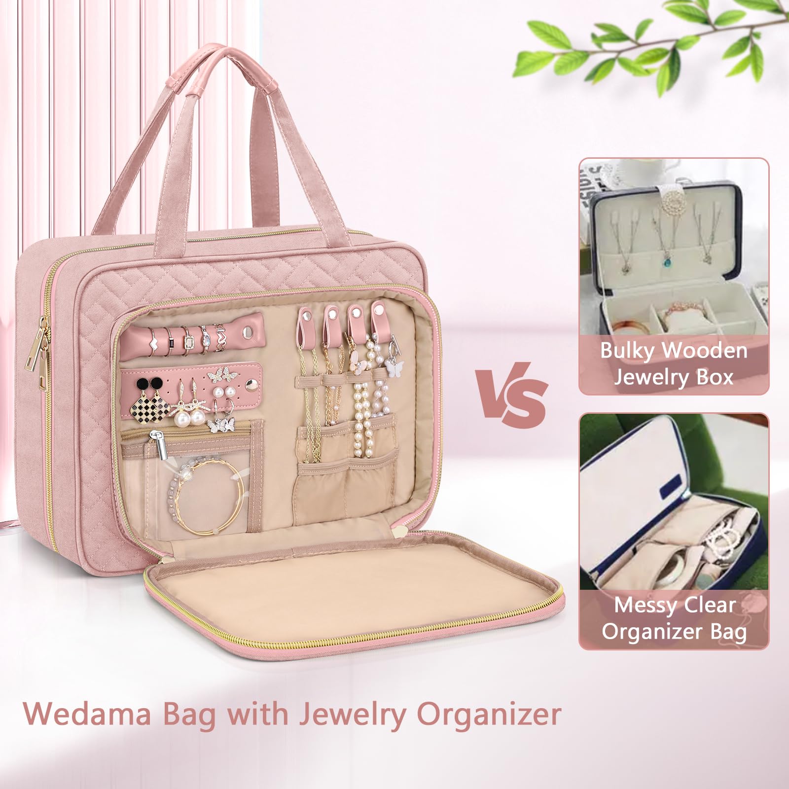 Wedama Neceser para mujer, bolsa de aseo colgante de viaje con compartimento organizador de joyas, bolsa de maquillaje, bolsa de maquillaje impermeable, bolsa de viaje para cosméticos, viajes, camping