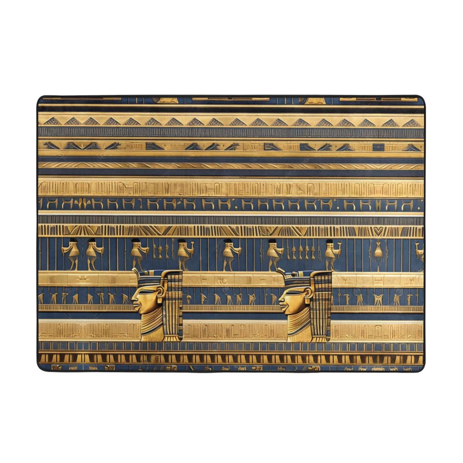 Tapis de sol égyptien BROLEO 203x147 cm fresques pharaoniques salon