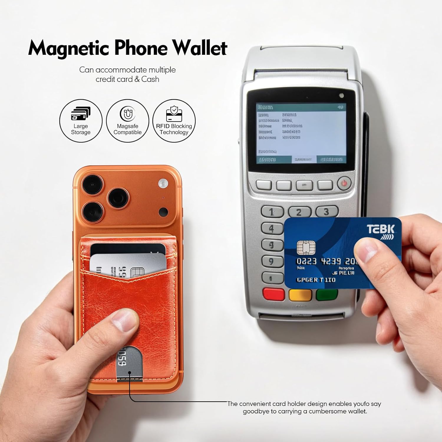 SkyEagle Compatible with Magsafe Case with Card Holder for Men Women Magnetic Ultra-Thin Wallet Bracket Adjustable Bracket for iPhone 17/16/15/14/13/12 Pro/Pro Max/PlusSeries,Orange