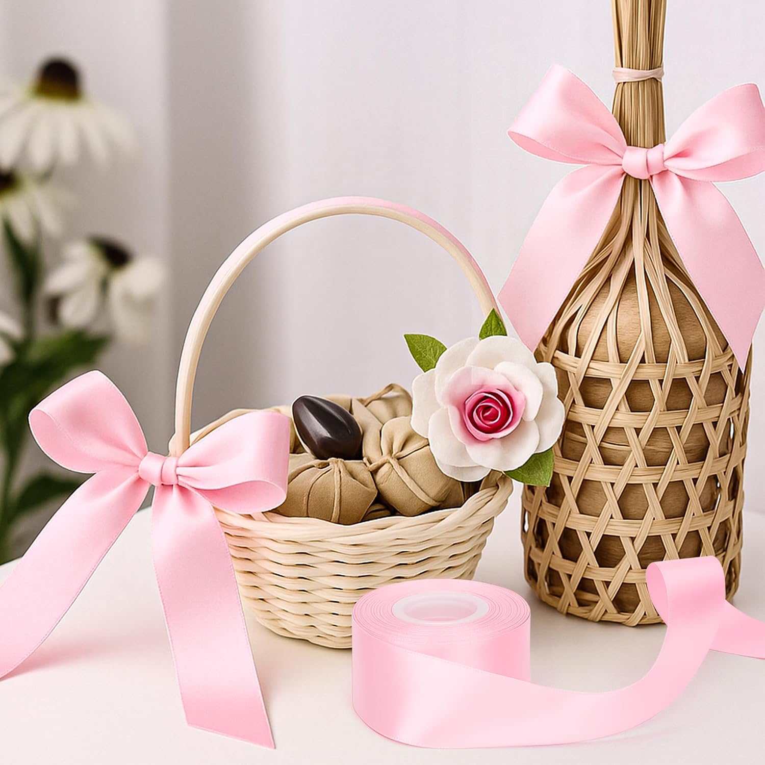 1 1/2 in 30 Yards Pink Satin Ribbon for Gift Wrapping Wedding Decor Crafts image 5