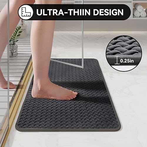 Miniatura 3 de Alfombras de baño antideslizantes, superabsorbentes, de secado rápido, para baño, textura de tejido de espuma, alfombras de baño delgadas, lavables