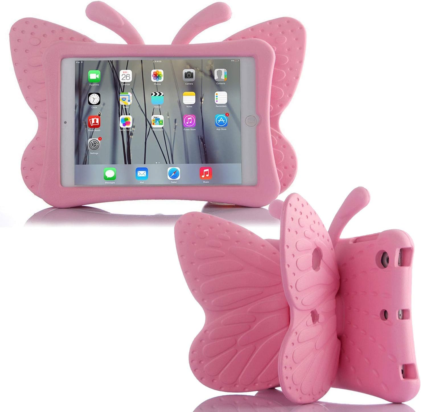 iPad 7 8 9 10.2 Kids Case 3D Cute Butterfly 10.2 inch ipad 9th 8th Generation Tablet Case for Kids Girls Light Weight EVA Foam Stand Shockproof Rugged Heavy Duty Kids Friendly iPad Cover Pink