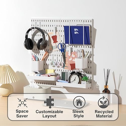 Miniatura 16 de Keepo - Juego de combinación de 2 tableros de clavijas y 10 accesorios modulares para colgar en pared, para organización de pared, manualidades
