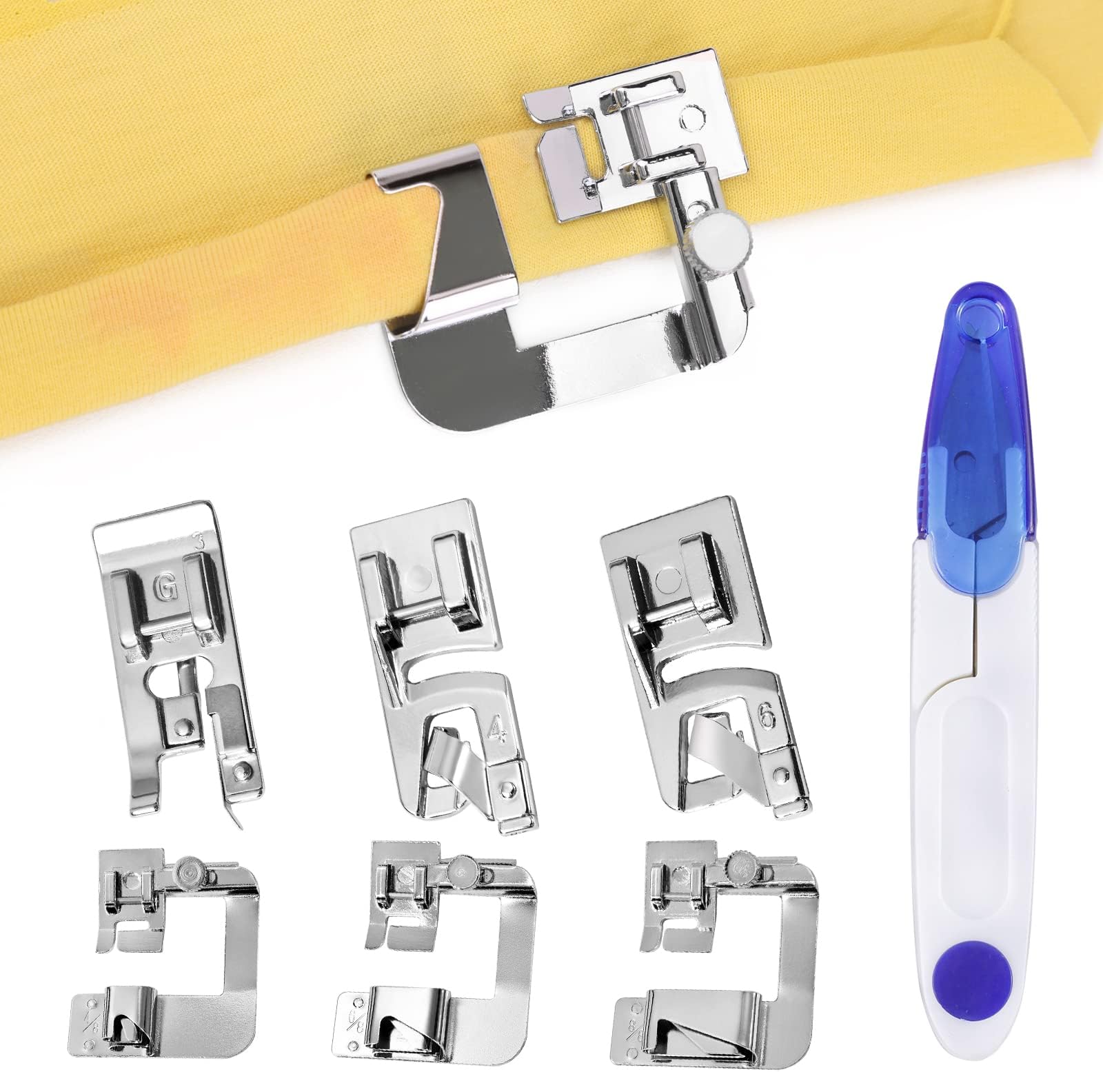 6 Pcs Sewing Machine Presser Foot Set Narrow Rolled Hemming Foot Kit for All Low Shank Snap-On Singer Brother Janome Sewing Machine