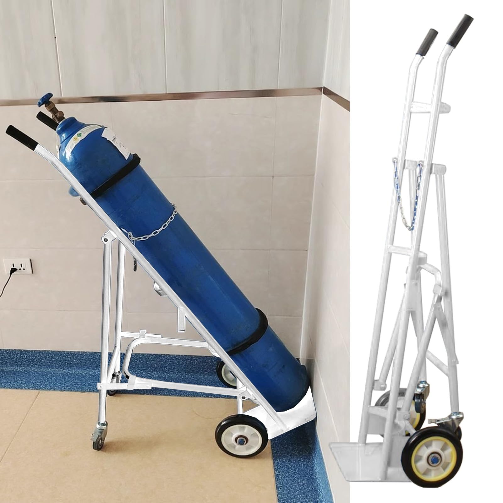 Soporte para Botella de Oxígeno Estante de Almacenamiento de Botellas de Gas para Carretilla de Mano Plegable, Estante de Almacenamiento para Transporte de Tanques de Oxígeno de Aleación de Aluminio,