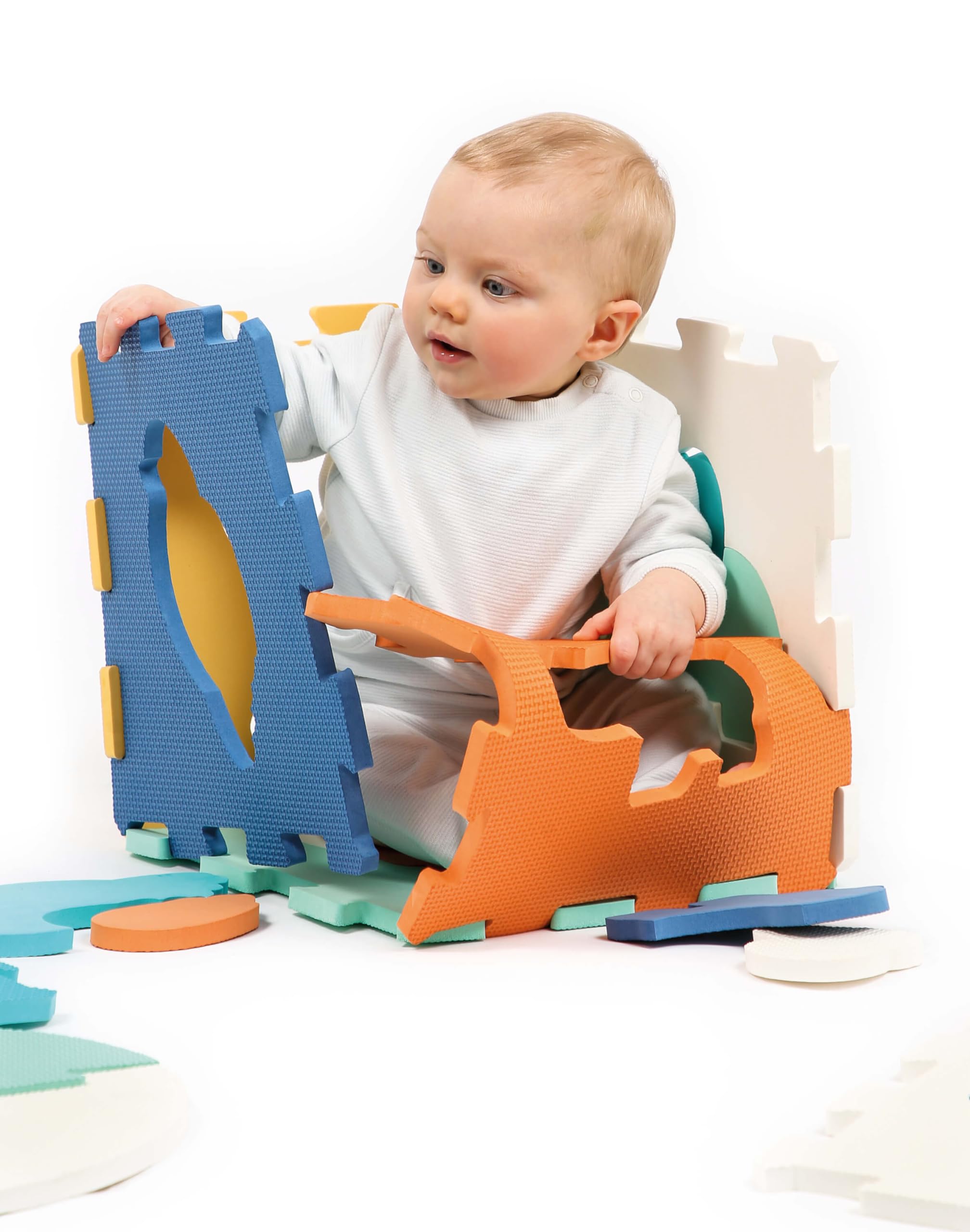 LUDI - Tapis Bords Et Coins - Jeu D'Encastrement - Éveil Bébé - Amortit Les Chocs, Isole Du Froid - Dès La Naissance - Développe Motricité Et Acuité Visuelle - 25 Dalles Mousse Animaux - 20x120x1,2 cm