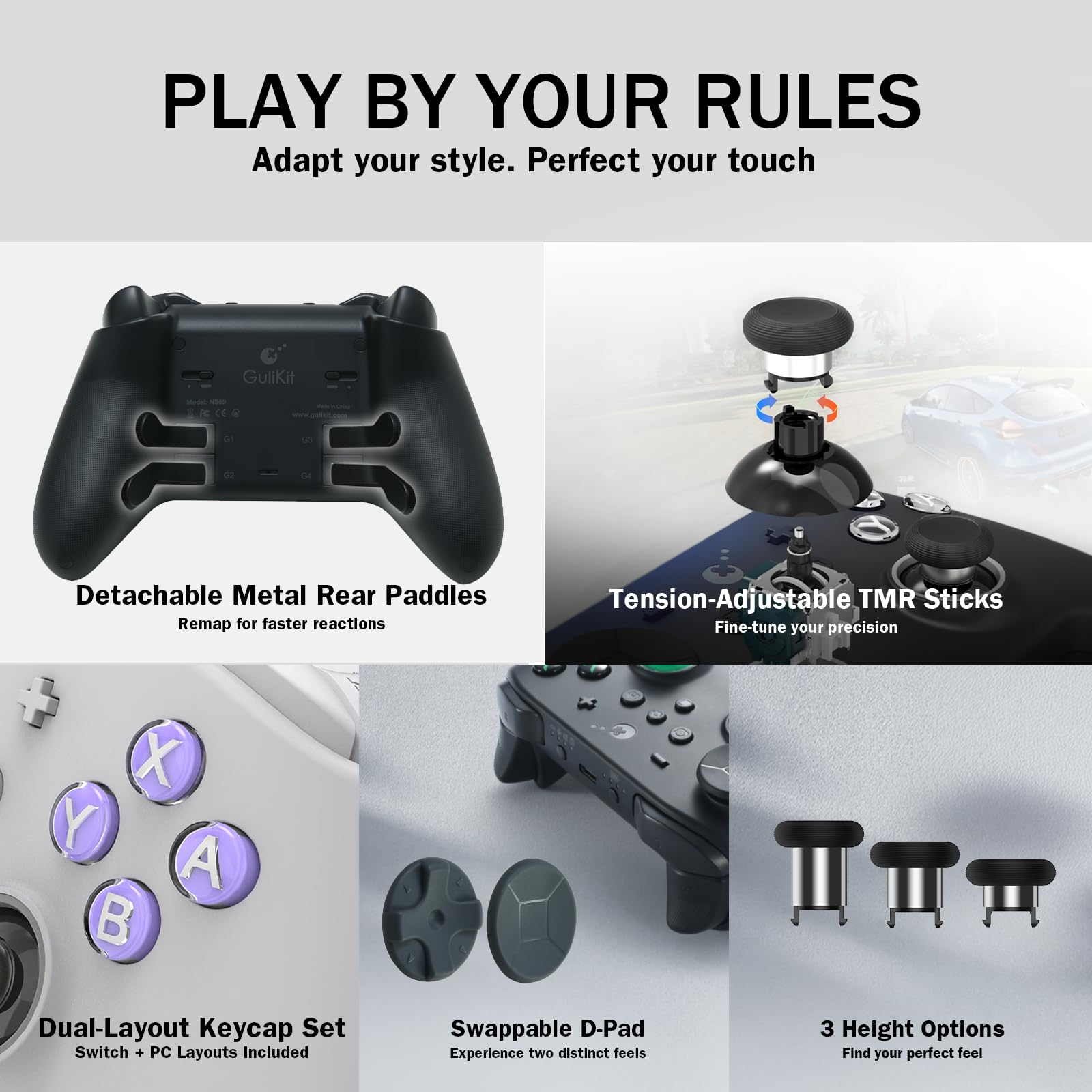 GuliKit TT MAX Bluetooth Gaming Controller for PC/Switch 2/Switch/Android/iOS, Ultra-Fast Gamepad with Adjustable TMR Joysticks, Hall & Micro Triggers, 4 Rear Paddles, Switch 1/2 Wake-Up & Multi-functional Adapter — view 7
